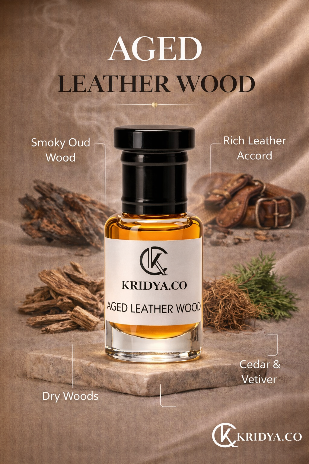 KRIDYA.CO Premium  Aged Leather wood Attar – Luxury Leather Perfume Oil