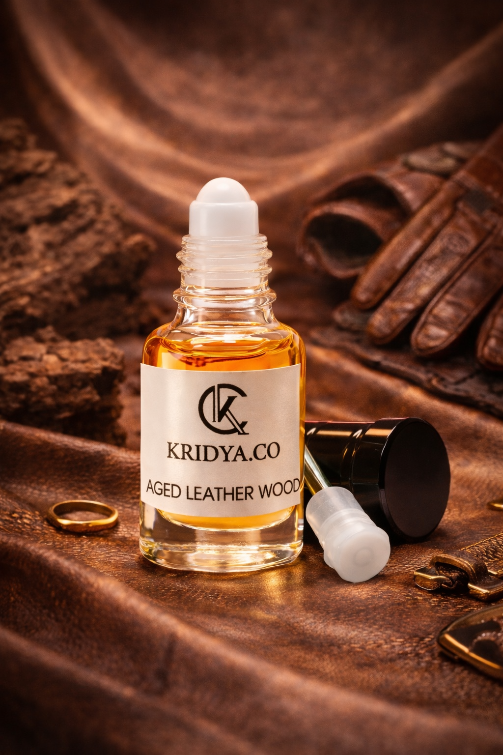 KRIDYA.CO Premium  Aged Leather wood Attar – Luxury Leather Perfume Oil