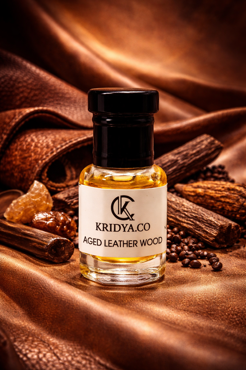 KRIDYA.CO Premium  Aged Leather wood Attar – Luxury Leather Perfume Oil