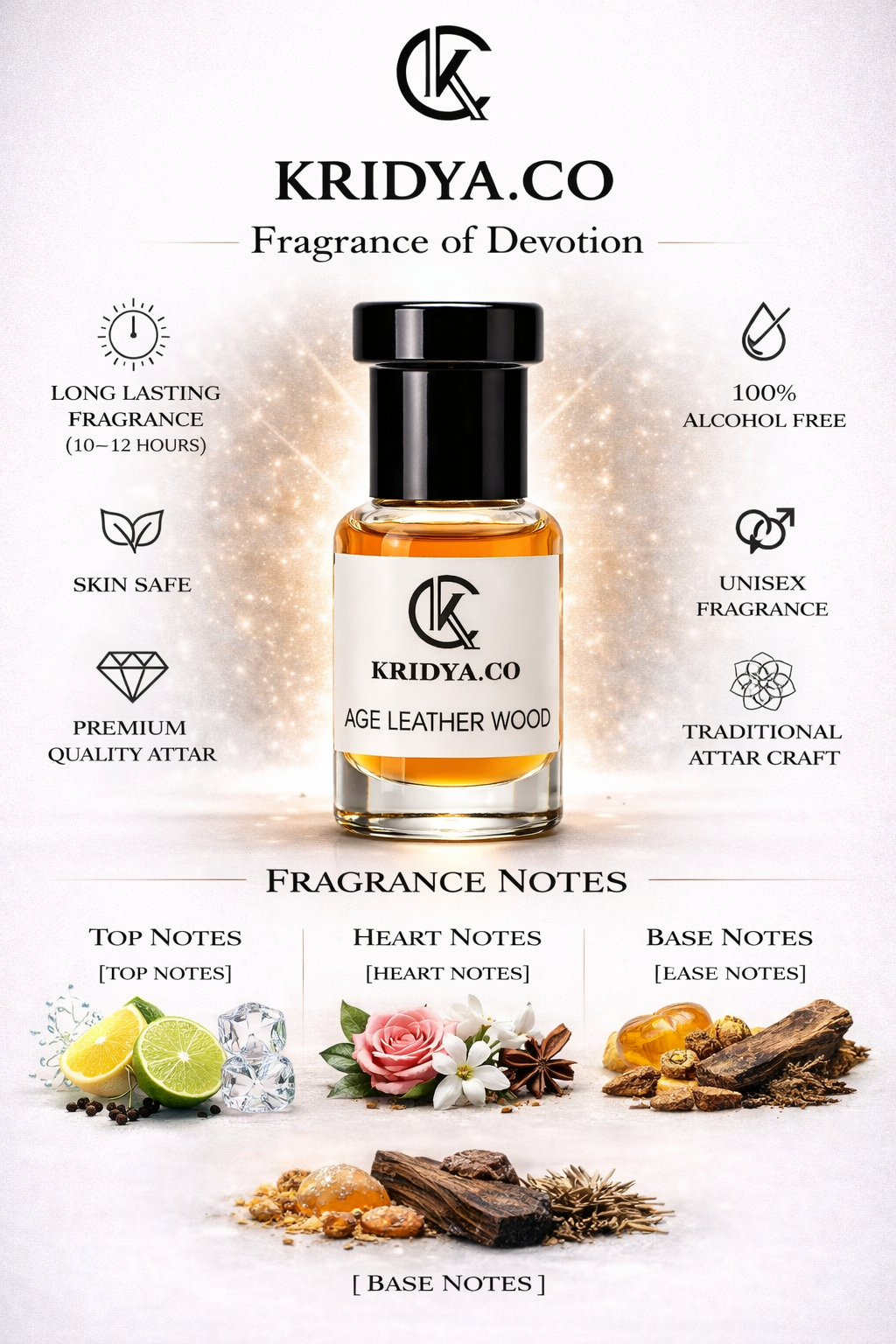 KRIDYA.CO Premium  Aged Leather wood Attar – Luxury Leather Perfume Oil