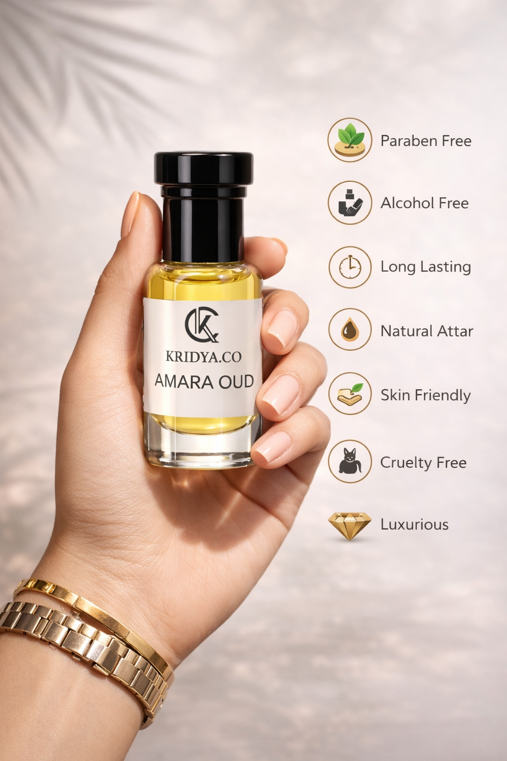 KRIDYA.CO Premium Amara Oud Attar – Luxury Floral Oud Perfume Oil