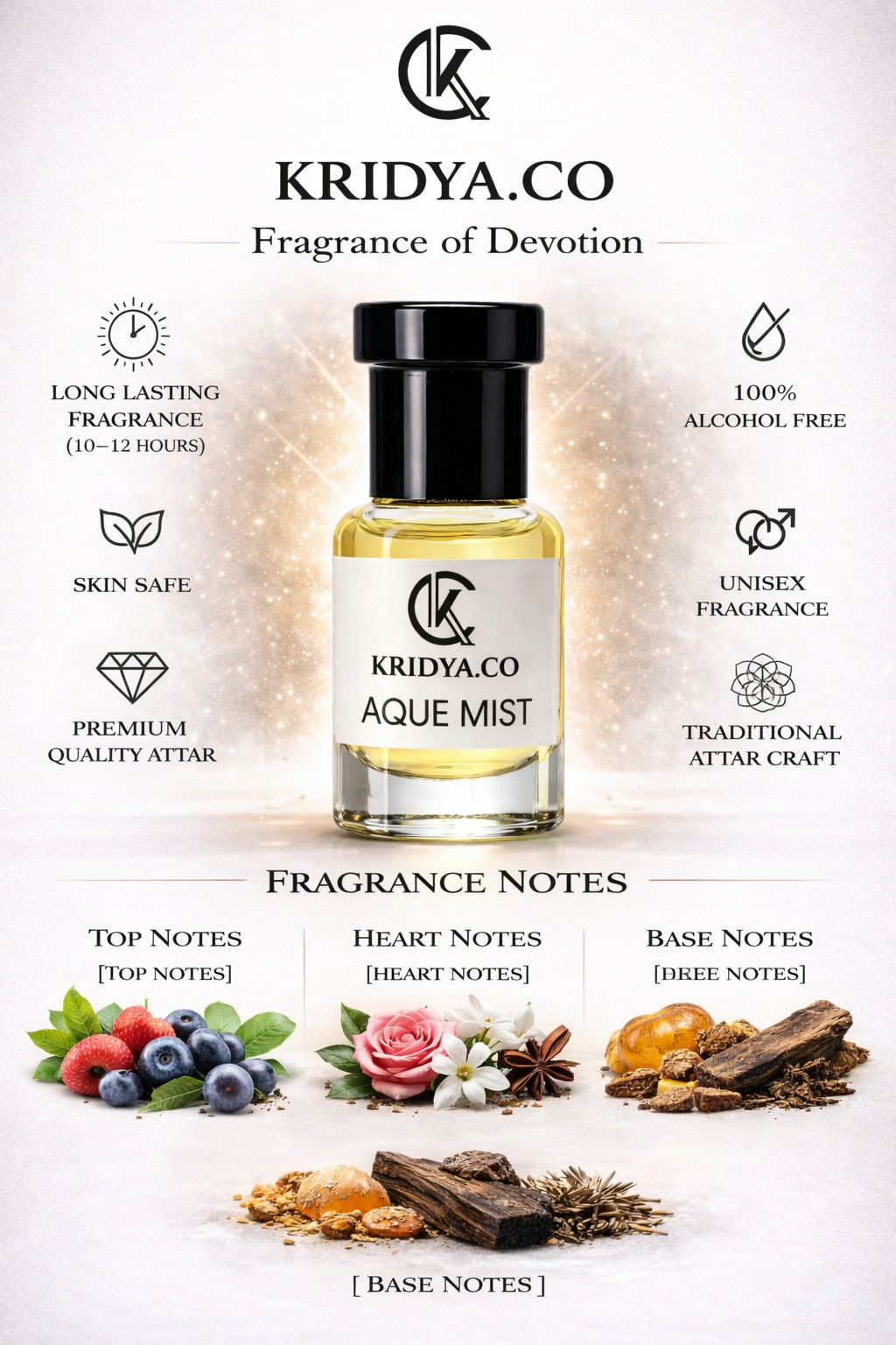 KRIDYA.CO Aque Mist  Attar – Premium Long Lasting Alcohol-Free Perfume Oil