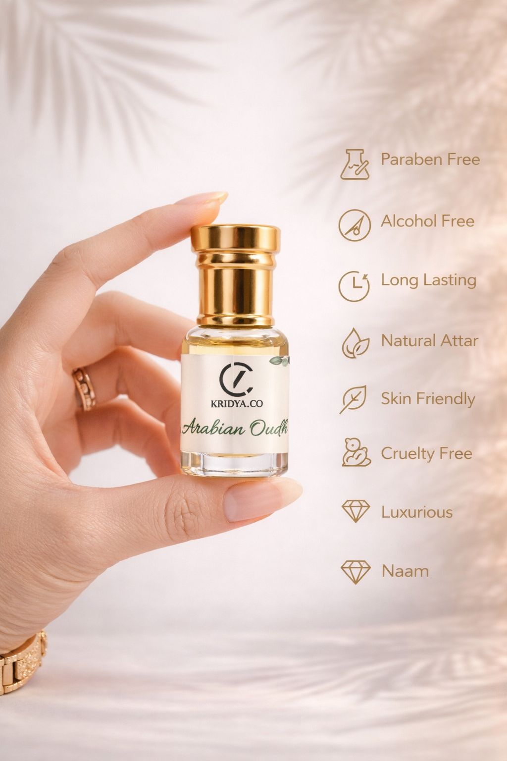 KRIDYA.CO Arabian Oud Attar – Luxury Alcohol-Free Perfume Oil | Rich Woody Perfume Oil