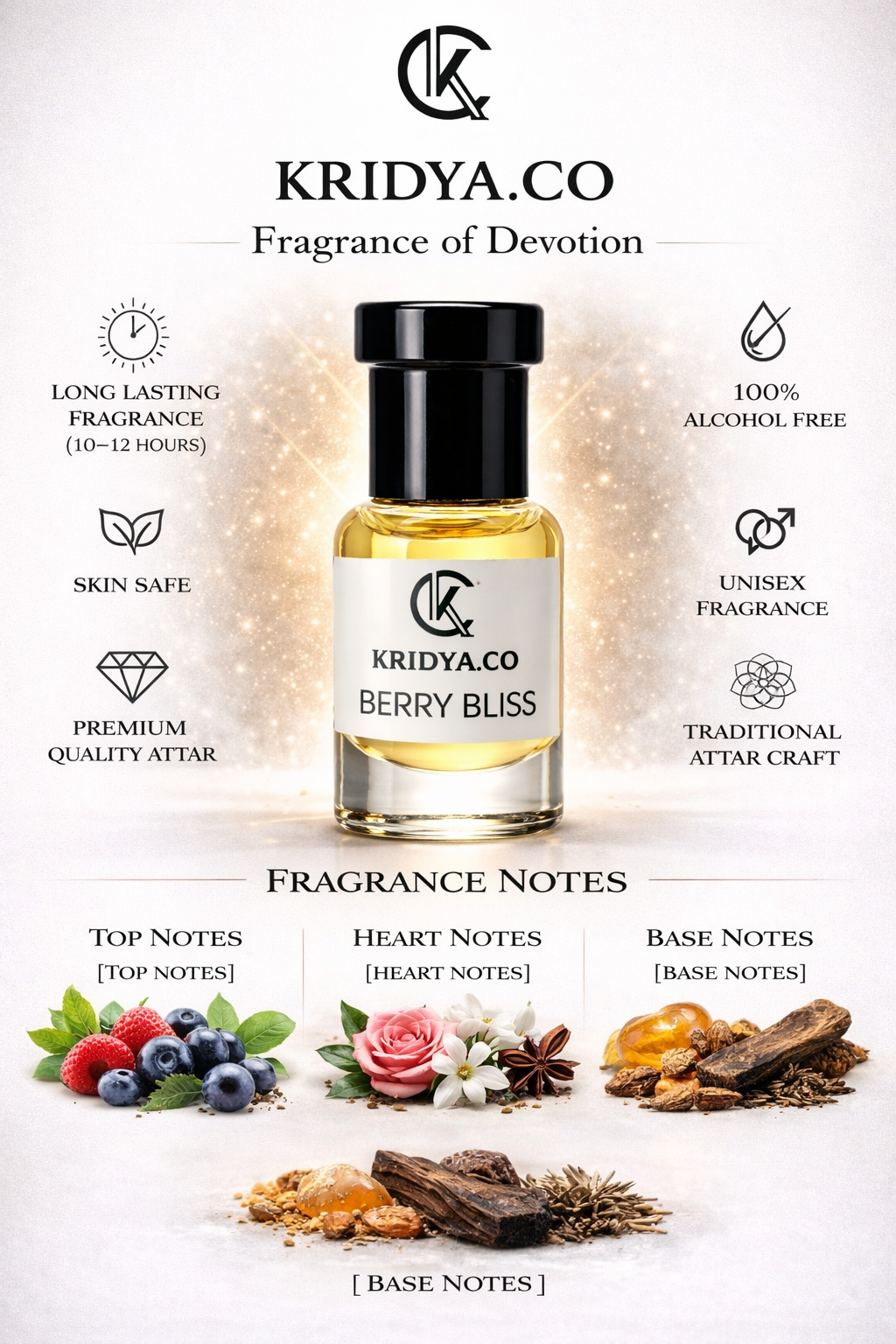 KRIDYA.CO Berry Bliss Attar – Sweet Tropical Alcohol-Free Fragrance