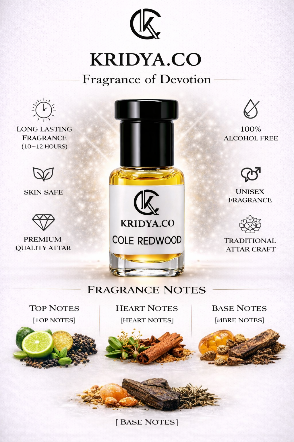 RIDYA.CO Cole Redwood  Attar – Luxury Woody Oriental Perfume Oil | Alcohol-Free Premium Fragrance