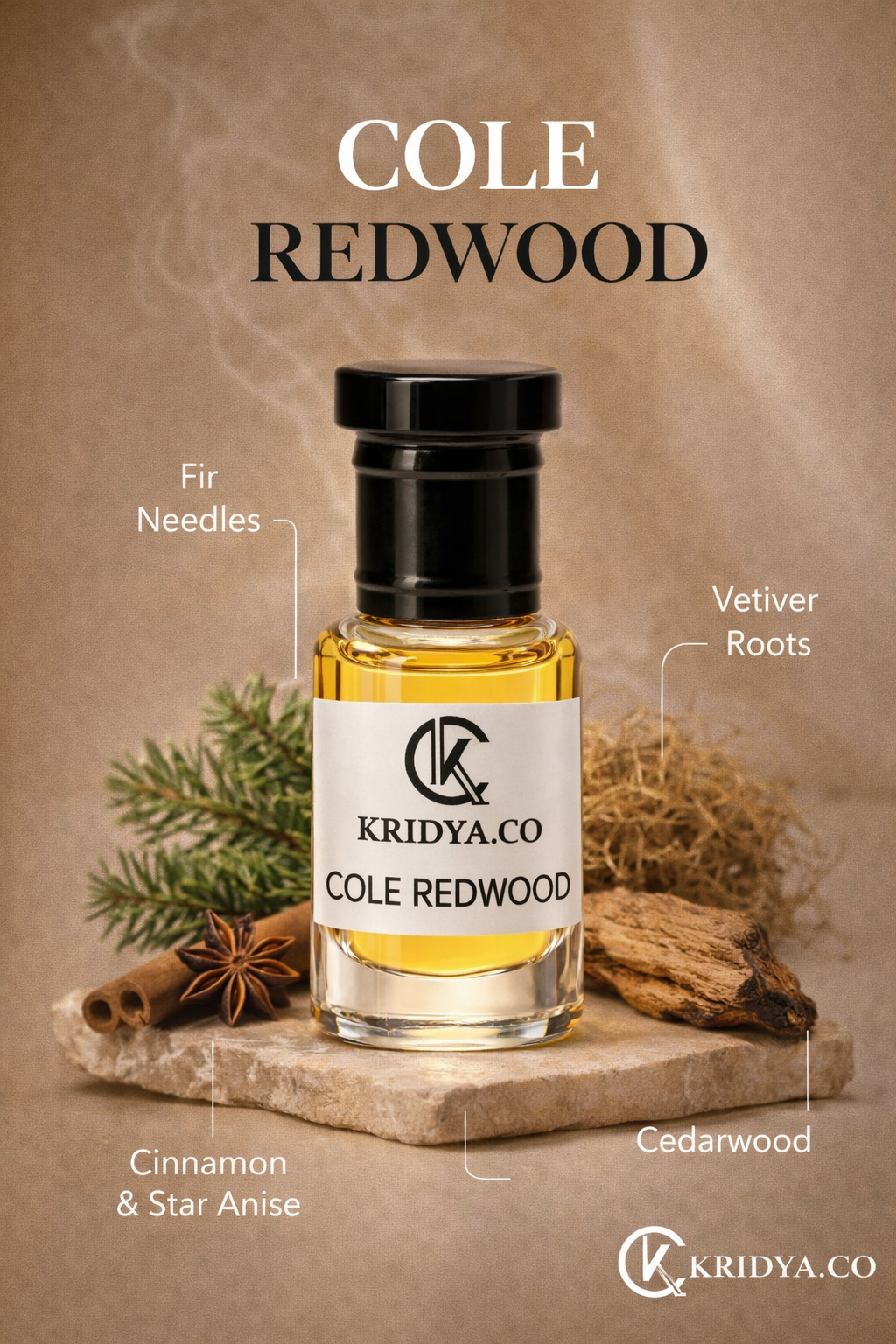 RIDYA.CO Cole Redwood  Attar – Luxury Woody Oriental Perfume Oil | Alcohol-Free Premium Fragrance
