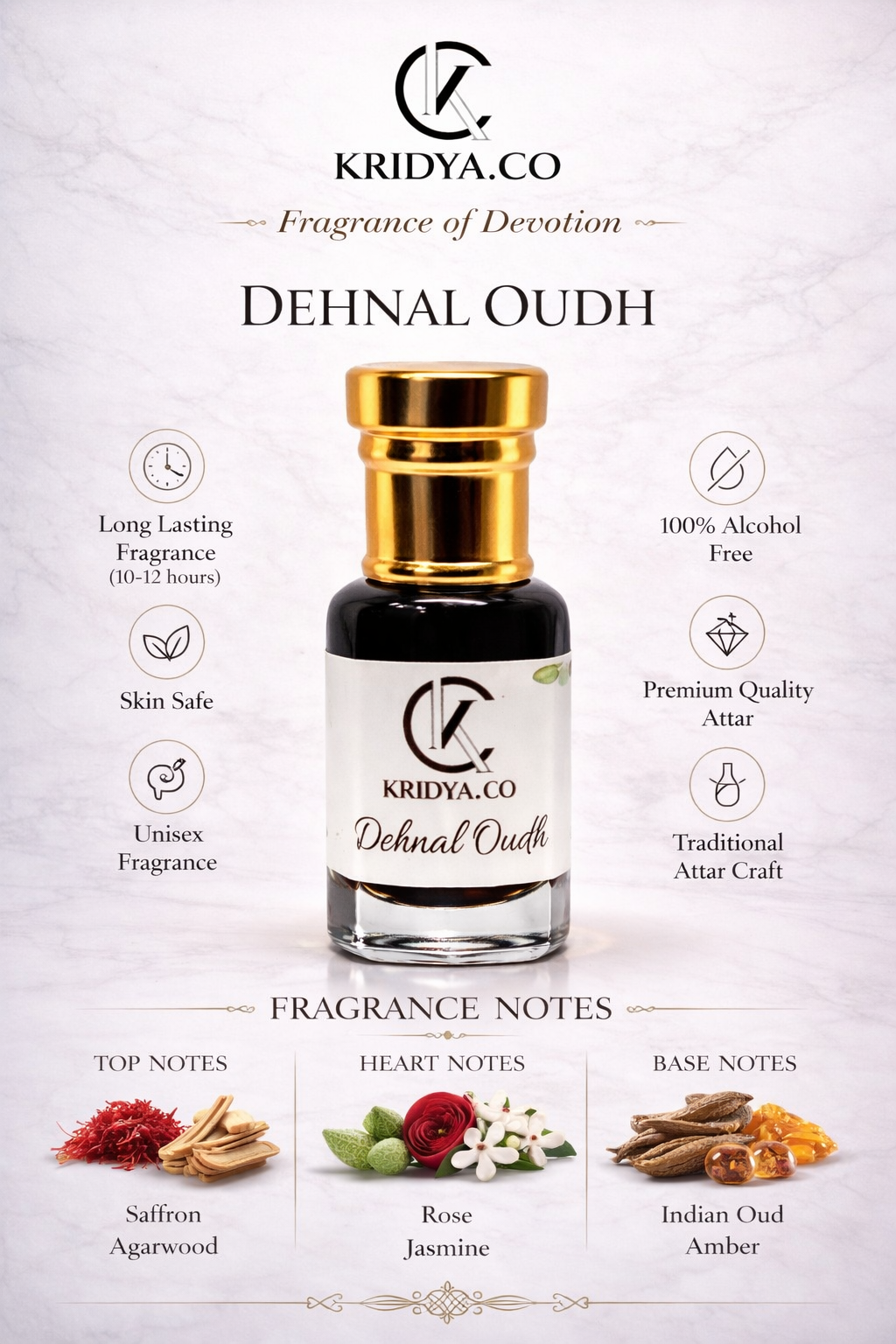 KRIDYA.CO Premium Dehn Al Oudh Attar – Luxury Oud Perfume Oil