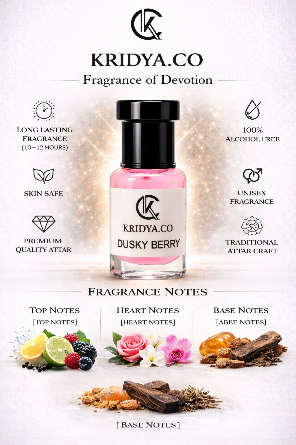 KRIDYA.CO Dusky Berry Attar – Premium Long Lasting Alcohol-Free Perfume Oil