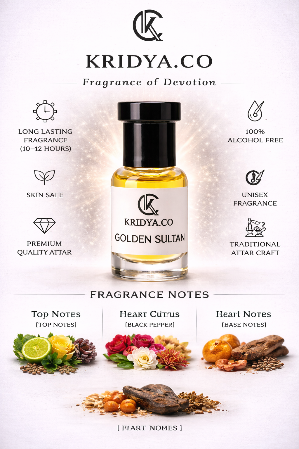 KRIDYA.CO Premium  Golden Sultan Attar – Luxury Oriental Perfume Oil