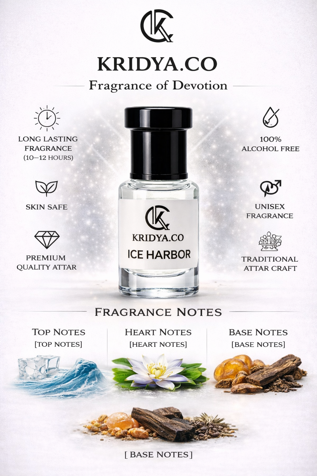 KRIDYA.CO Ice Harbor Attar – Premium Long Lasting Alcohol-Free Perfume Oil