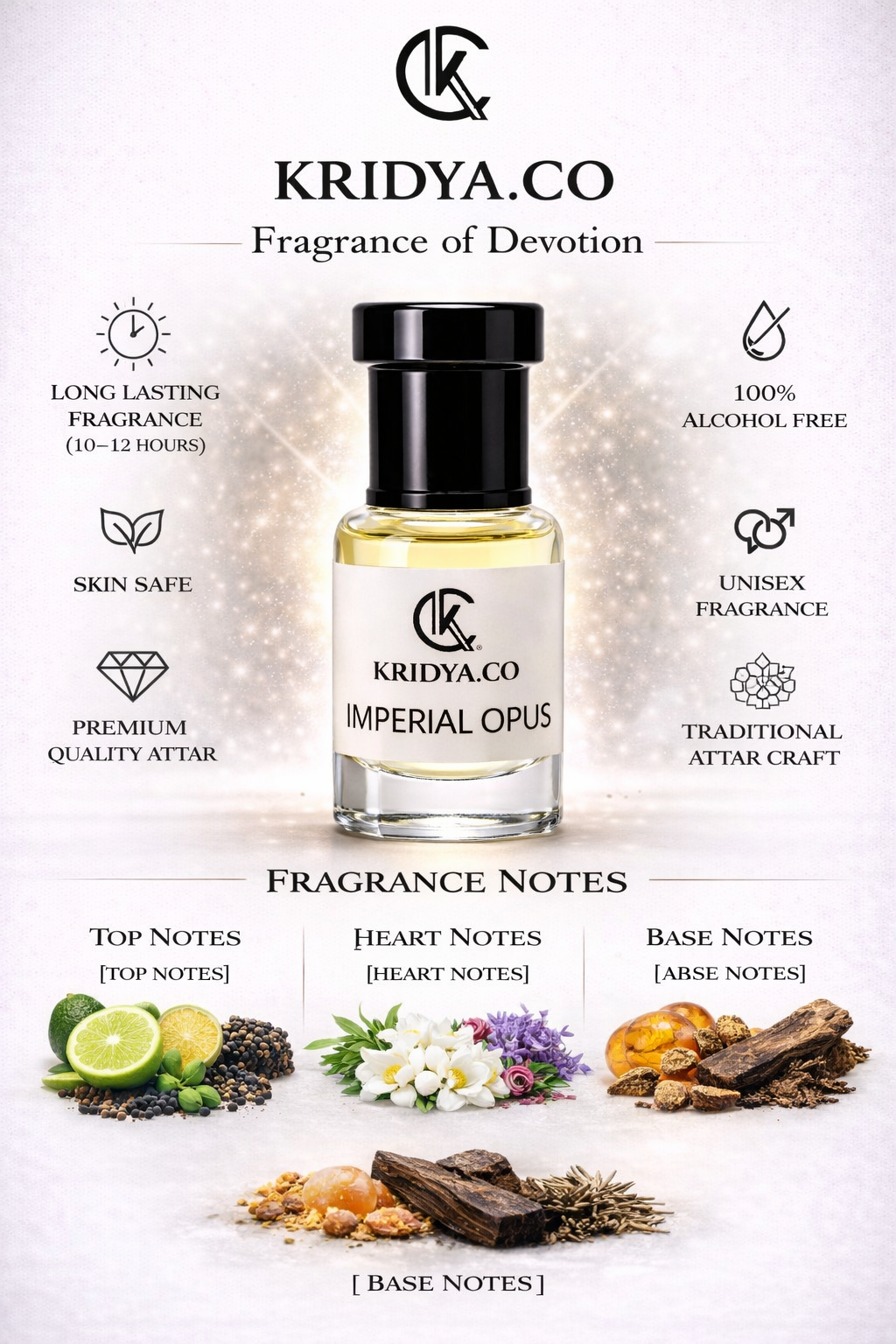 KRIDYA.CO Imperial Opus Attar – Premium Alcohol-Free Fragrance