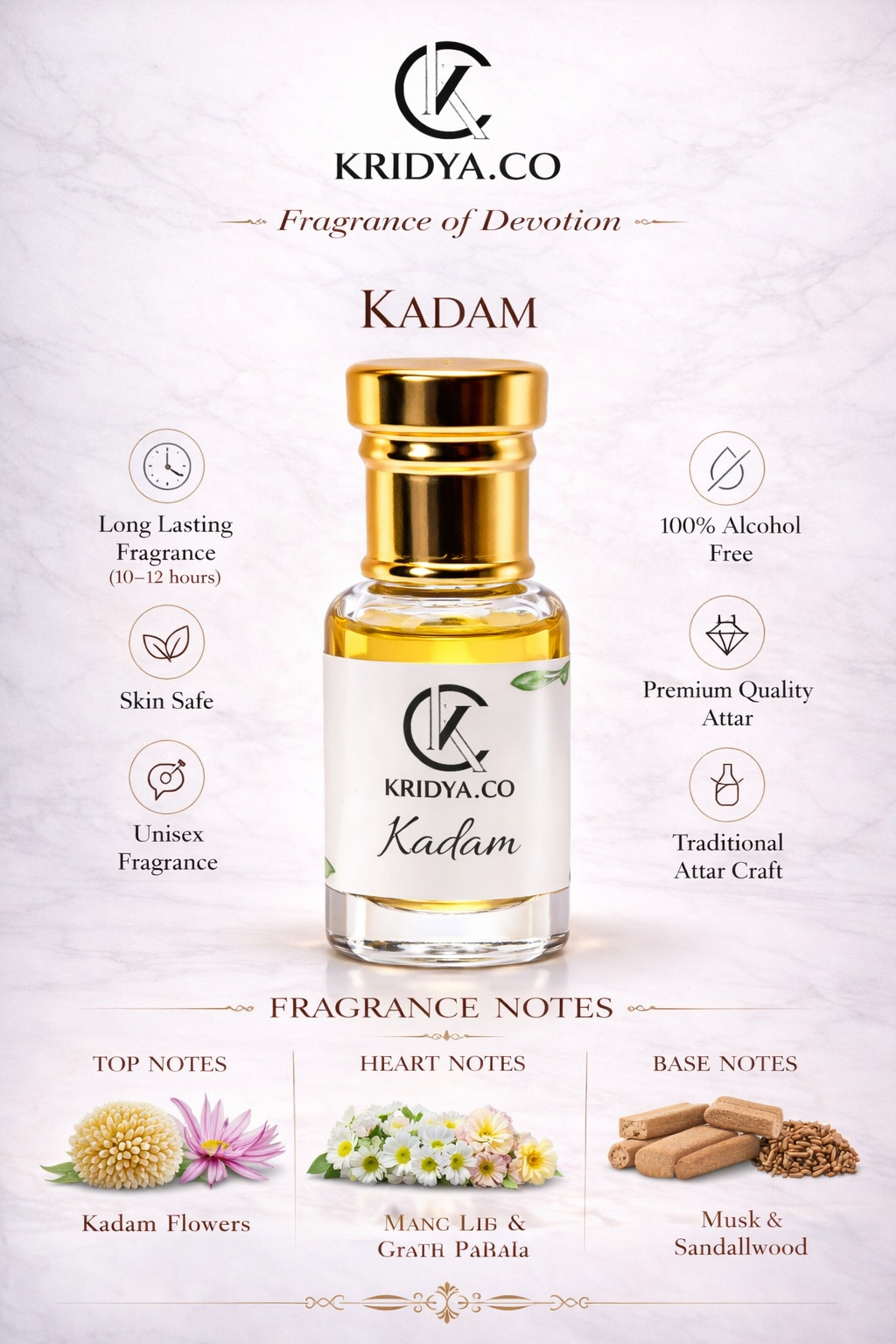 KRIDYA.CO Kadam Attar – Premium Long Lasting Alcohol-Free Perfume Oil