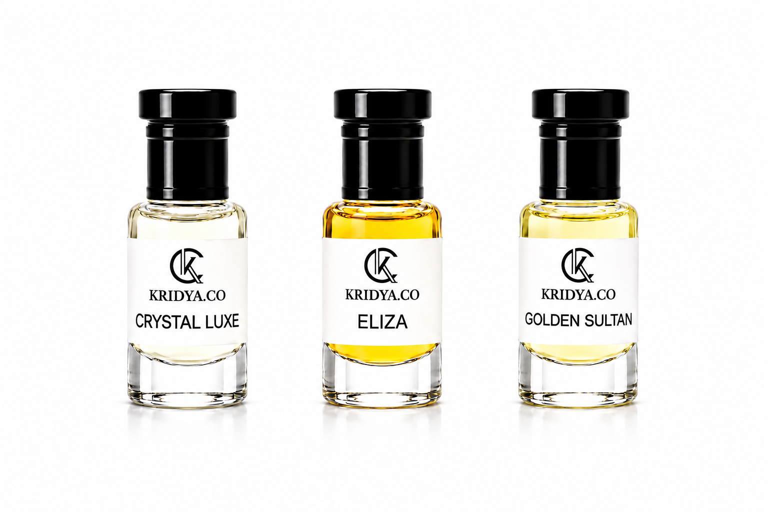 KRIDYA.CO Luxury Attar Combo Pack – Crystal Luxe, Eliza & Golden Sultan - 3 x 3ml
