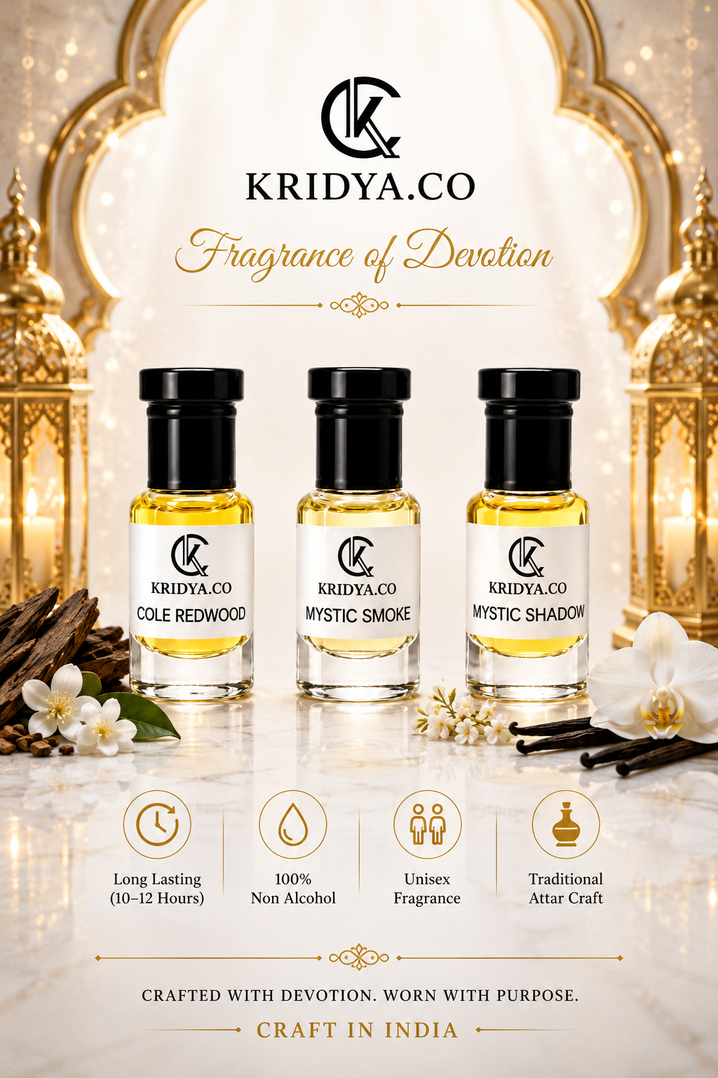 KRIDYA.CO Luxury Woody & Smoky Attar Collection Combo -  3 x 3ml