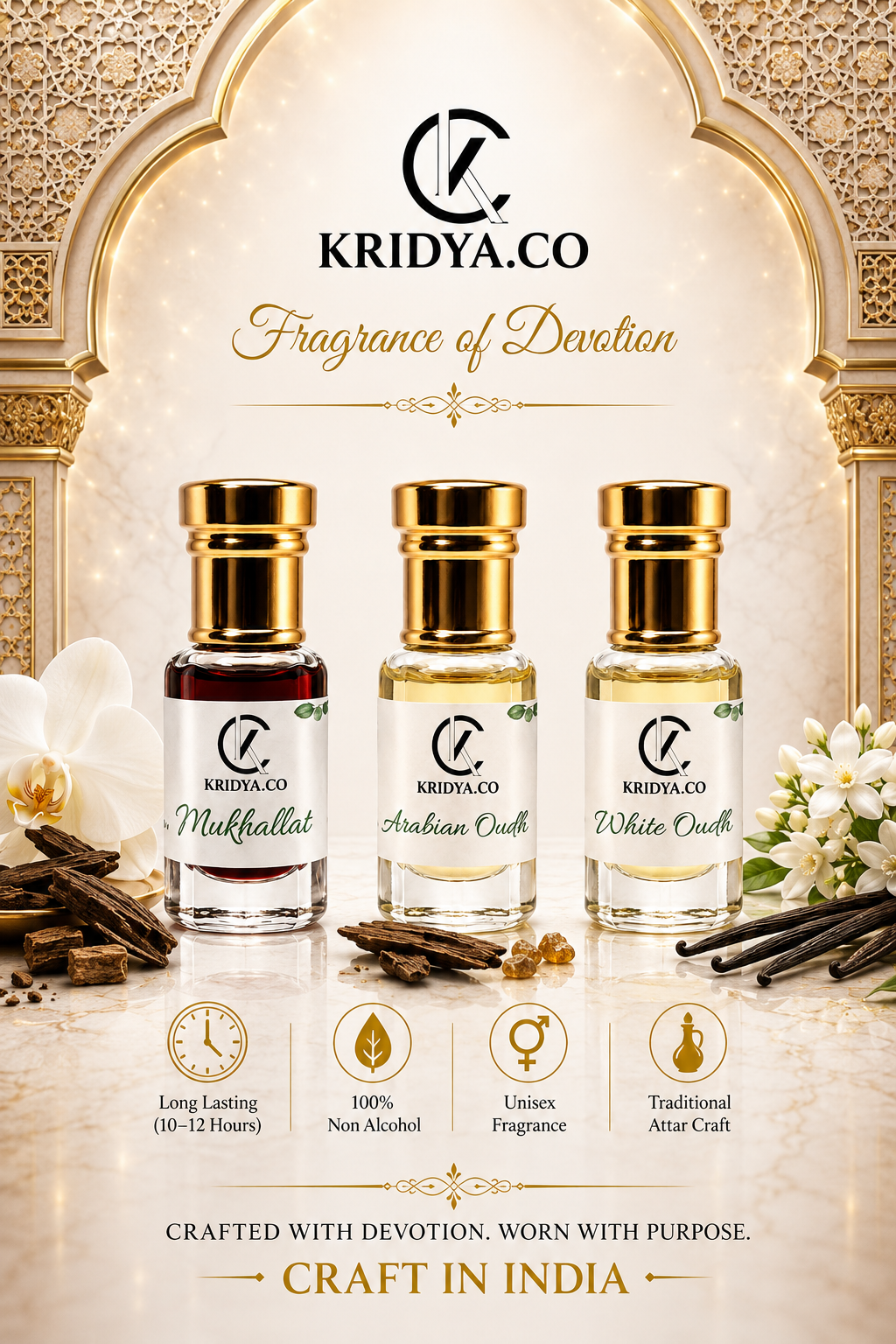 KRIDYA.CO Luxury Oud Attar Combo – 3 x 3ml