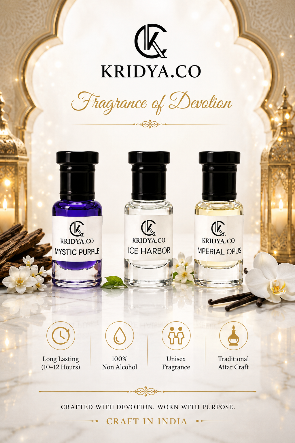 KRIDYA.CO Signature Fragrance Attar Collection ,Alcohol-Free Perfume Oil combo 3 x 3ml