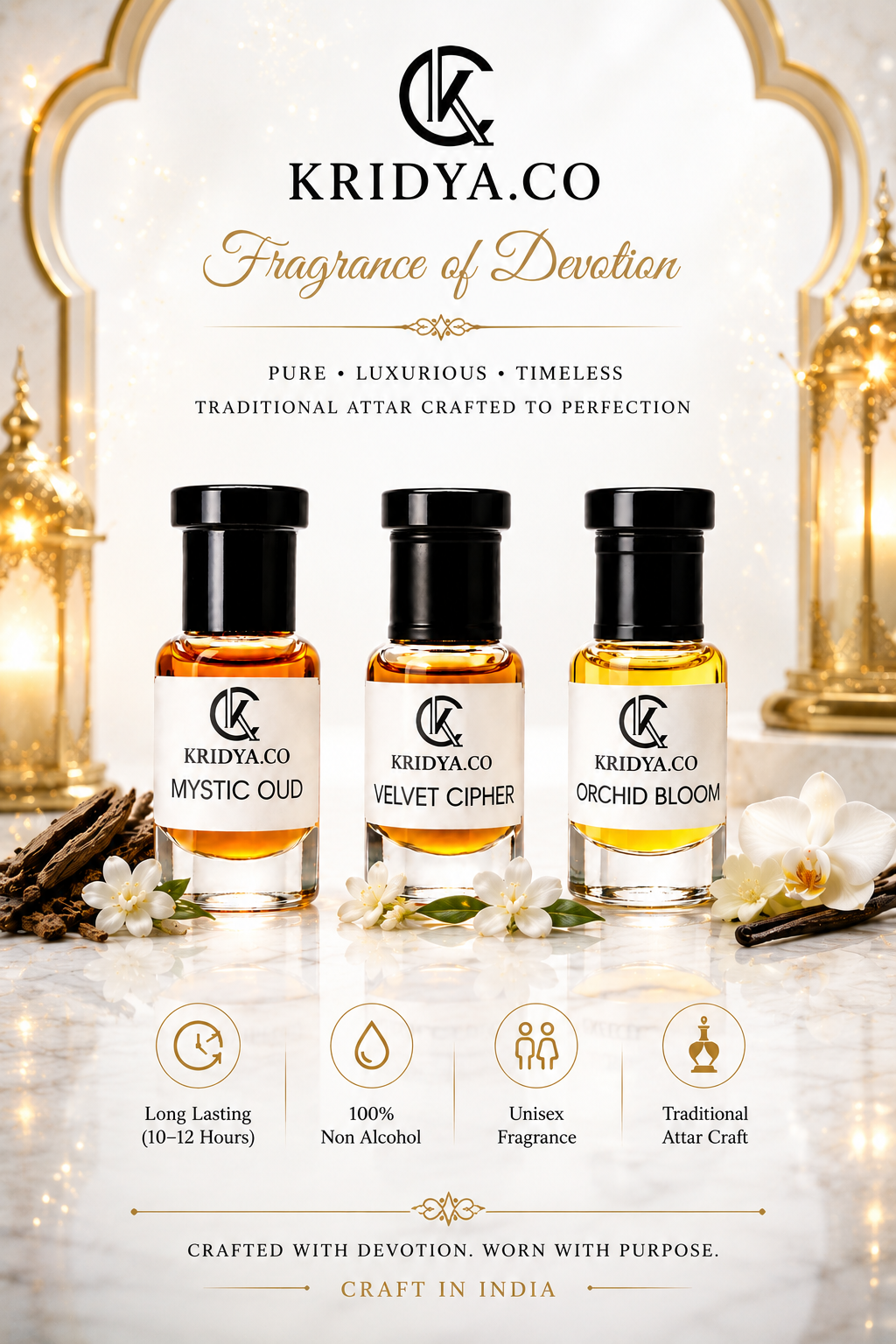 KRIDYA.CO Premium Attar Combo Set Unisex- 3 x 3ml