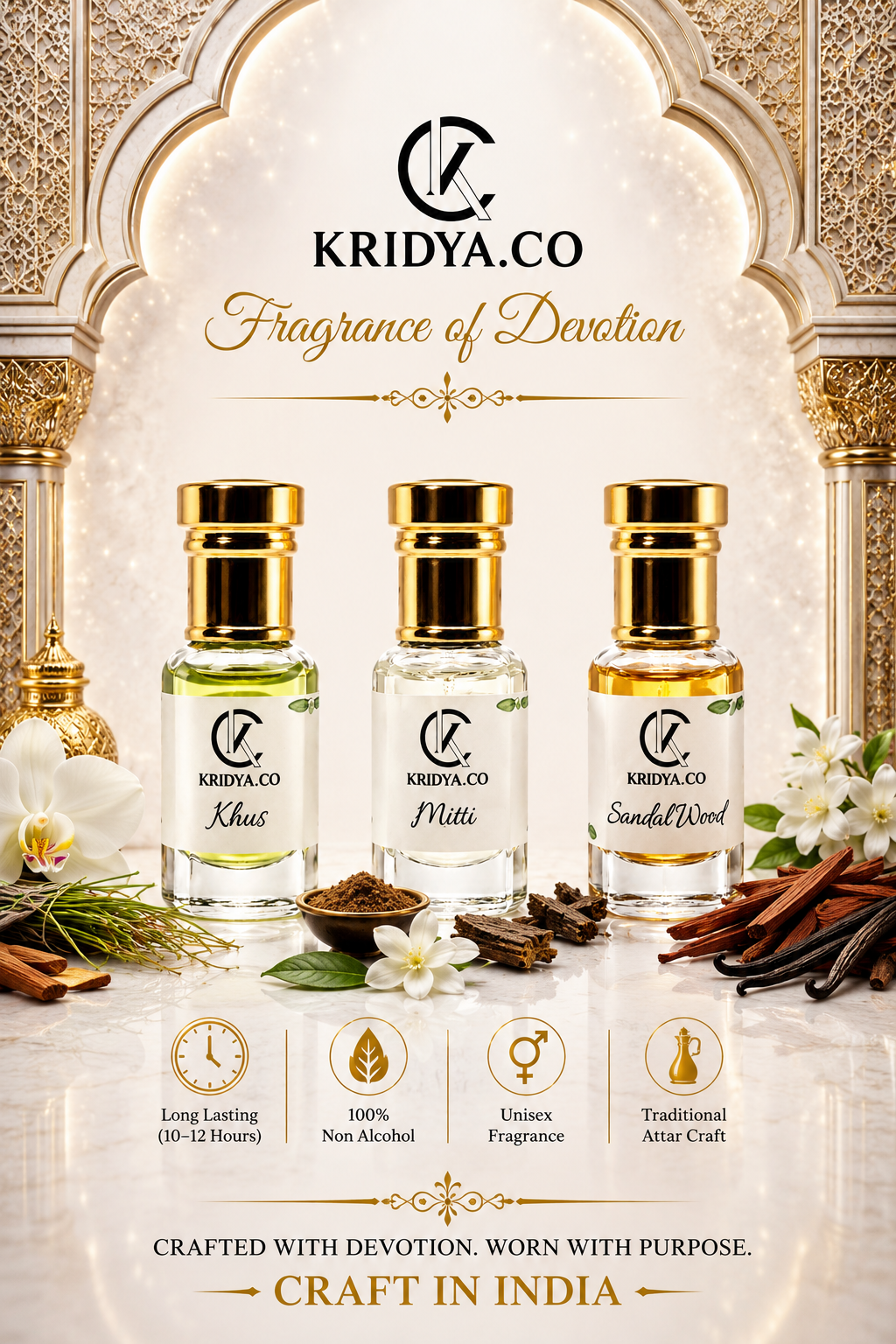 KRIDYA.CO Heritage Attar Combo Set - 3 x 3ml