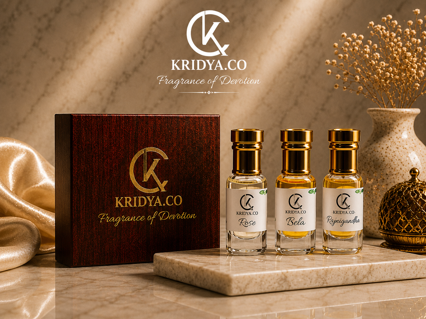 KRIDYA.CO Classic Indian Floral Attar Combo- 3 Attar x 3 ml