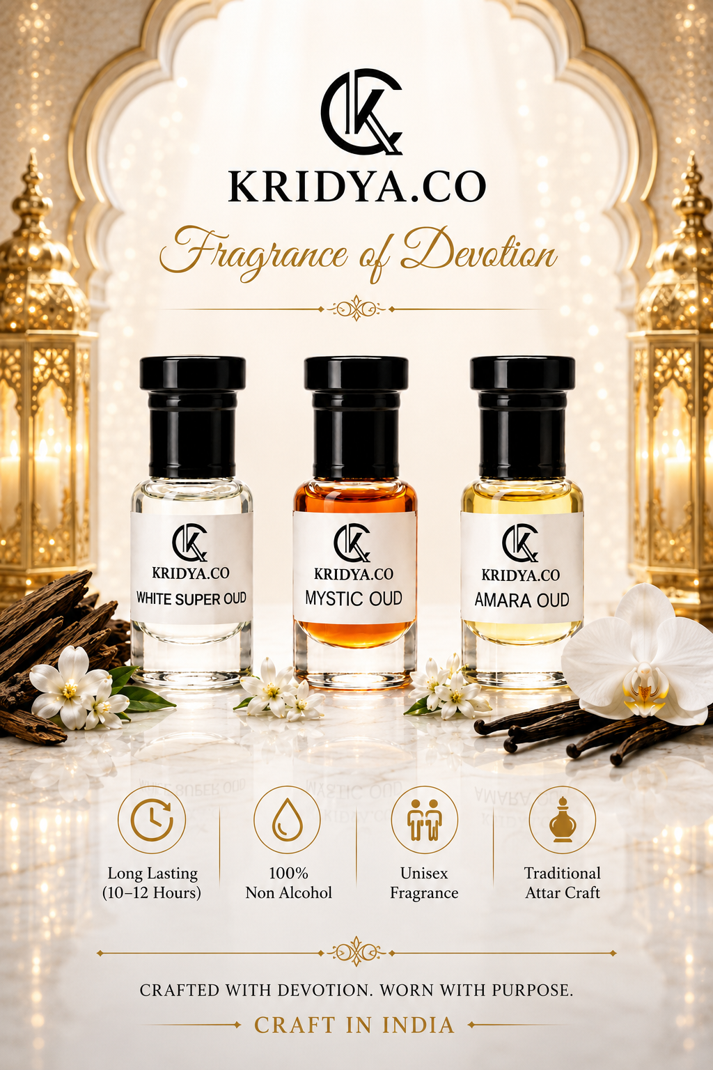 KRIDYA.CO Luxury Oud Attar Collection – 3 x 3ml