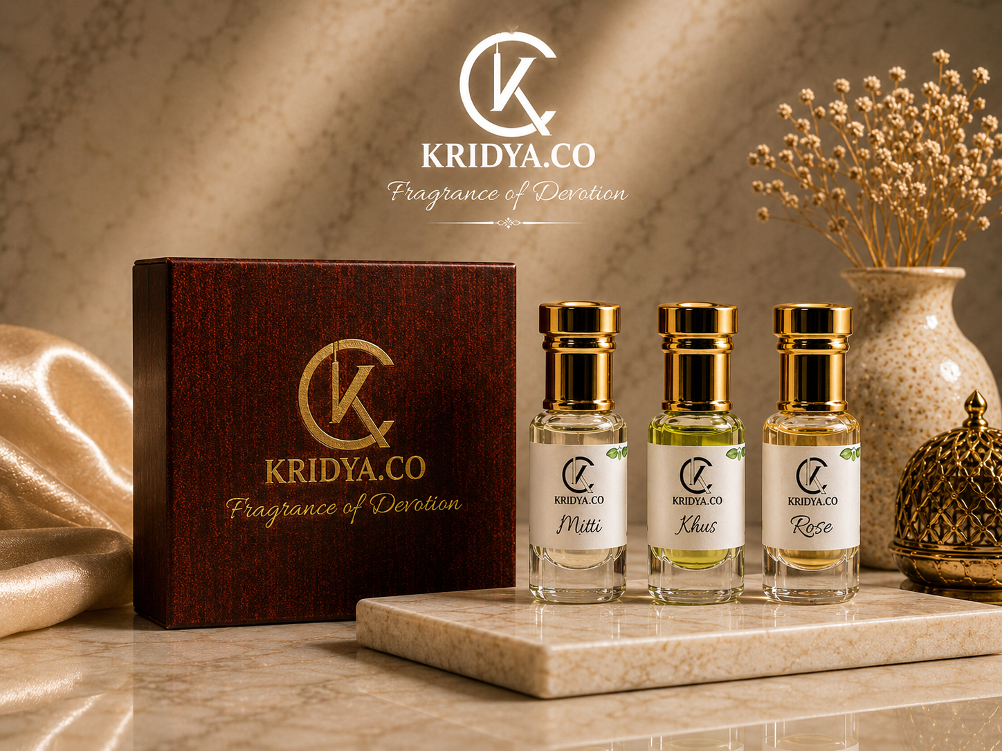 KRIDYA.CO Heritage Attar Combo ,Mitti,Khus & Rose-3 x 3ml