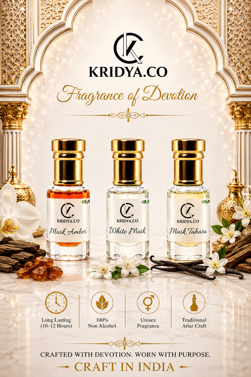 KRIDYA.CO Premium Musk Attar Combo Set Unisex - 3 x 3ml