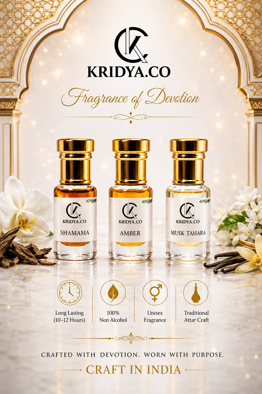 KRIDYA.CO Premium Oriental Attar Combo Set 3 x 3ml