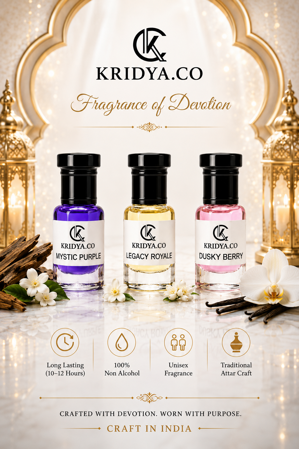 KRIDYA.CO Premium Attar Combo  Set - 3 x 3ml