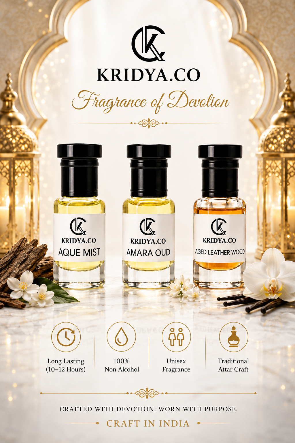 KRIDYA.CO Premium Attar Combo  Set | 3 x 3ml | Unisex