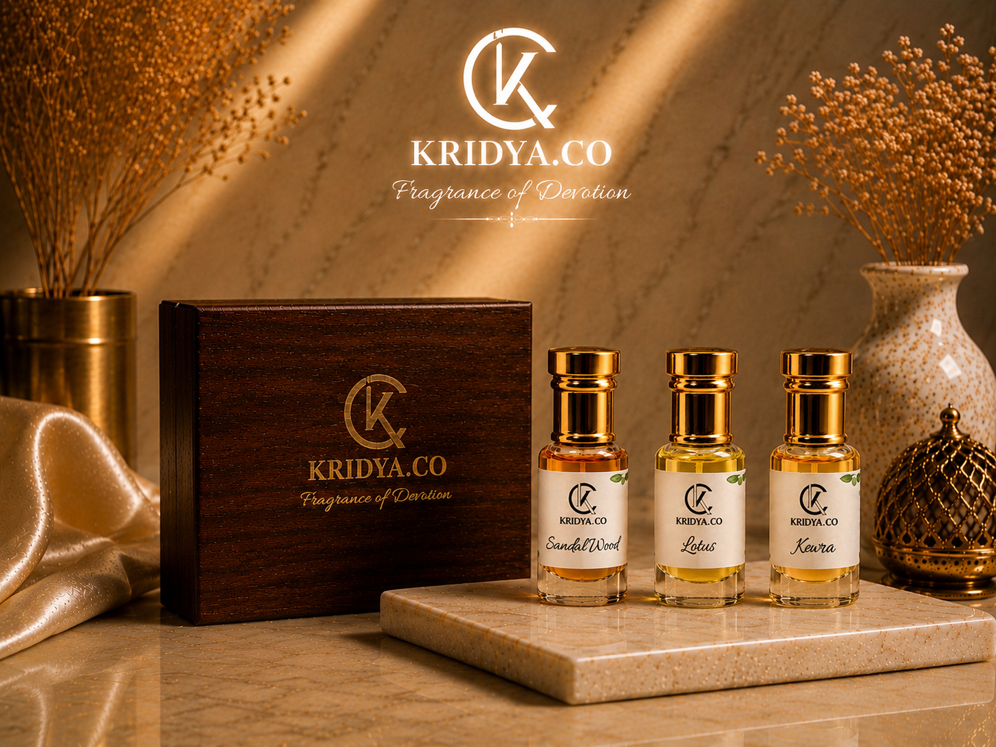 KRIDYA.CO Traditional Floral & Woody Attar Combo Set -3 x 3ml