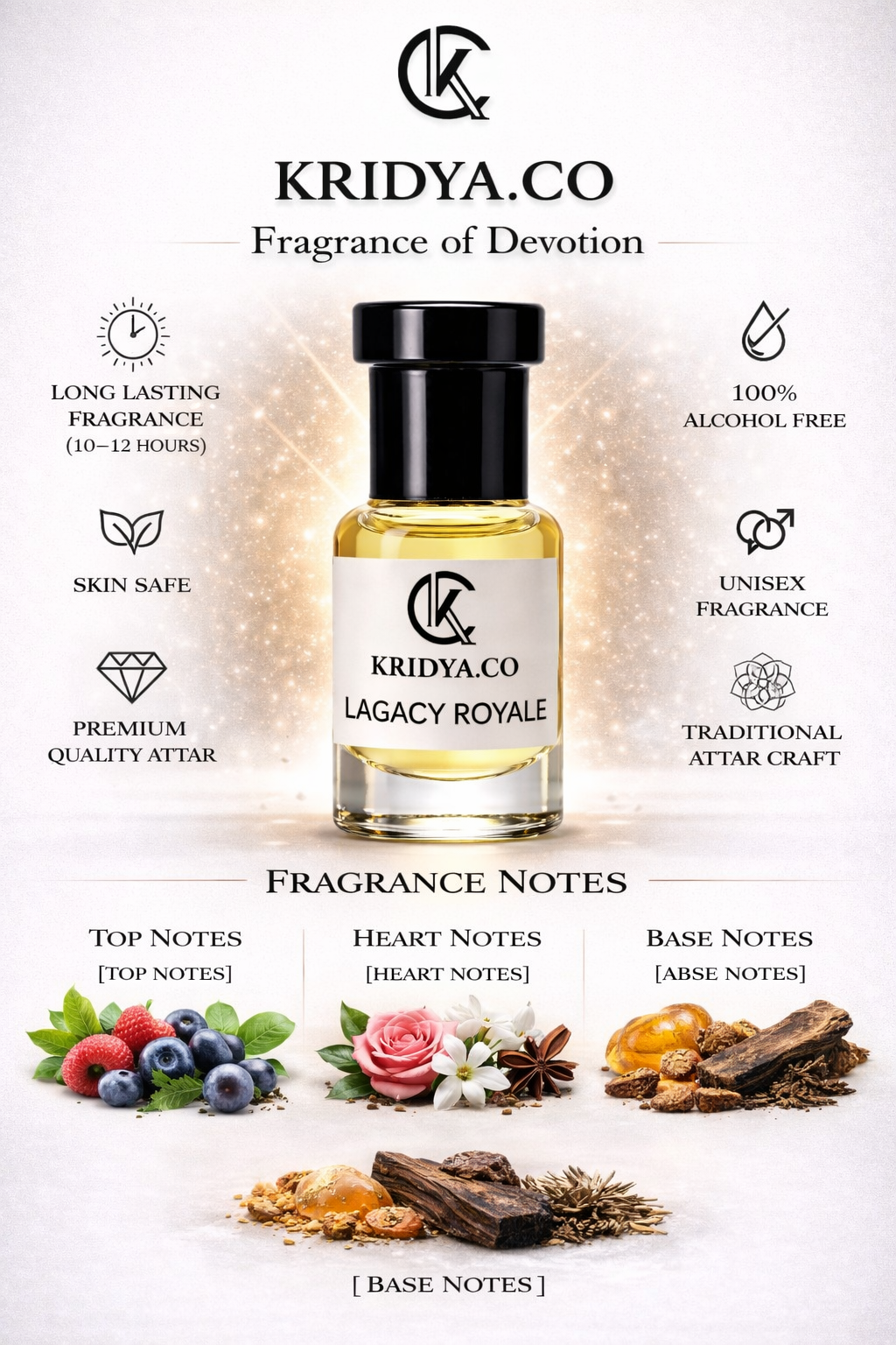 KRIDYA.CO Legacy Royale Attar – Premium Long Lasting Alcohol-Free Perfume Oil