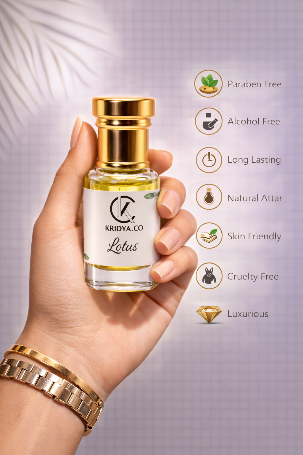 KRIDYA.CO Lotus Attar – Premium Long Lasting Alcohol-Free Perfume Oil