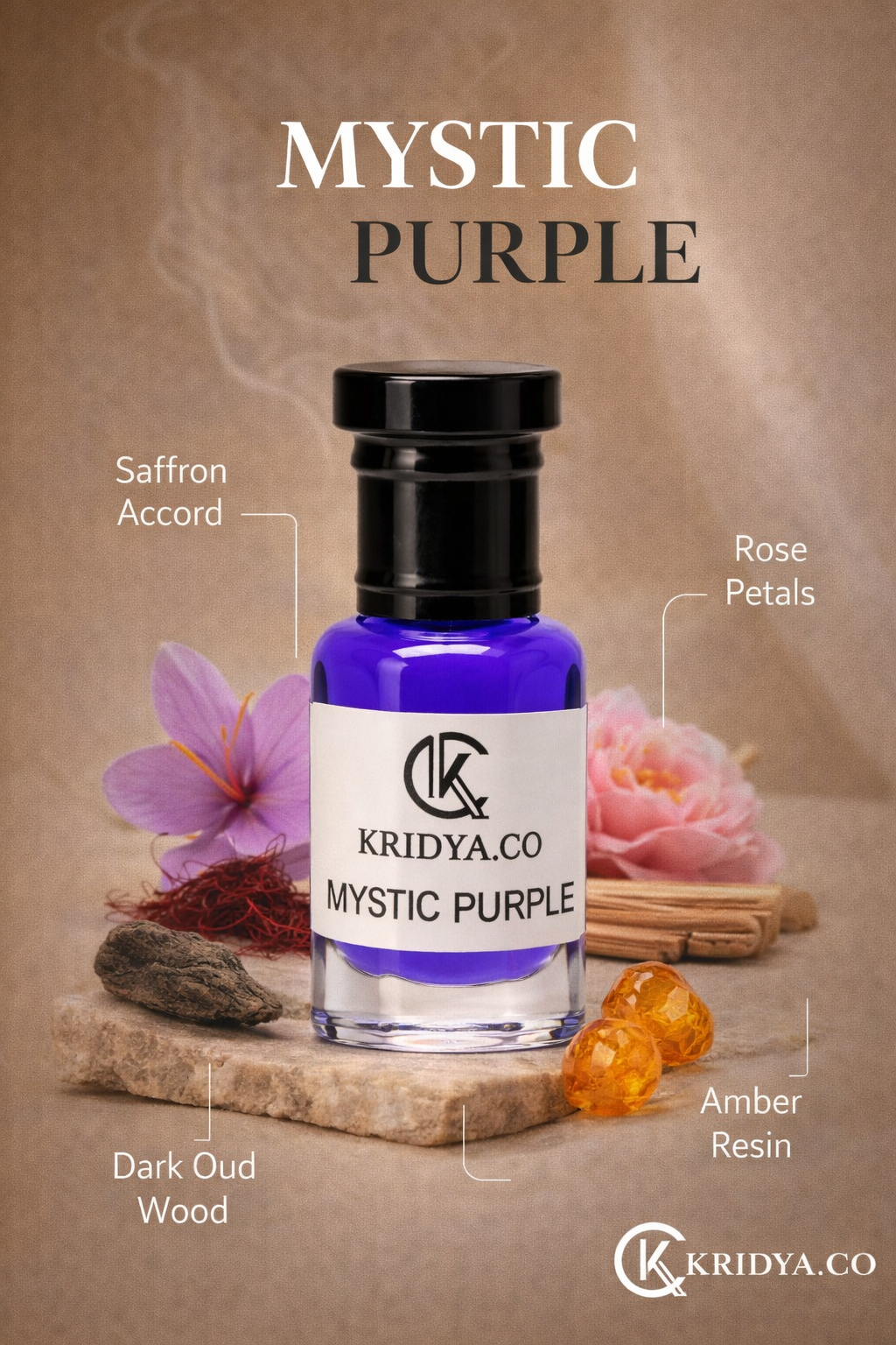 KRIDYA.CO Premium Purple Attar – Rich Woody Oriental Alcohol-Free | Fragrance Luxury Perfume Oil