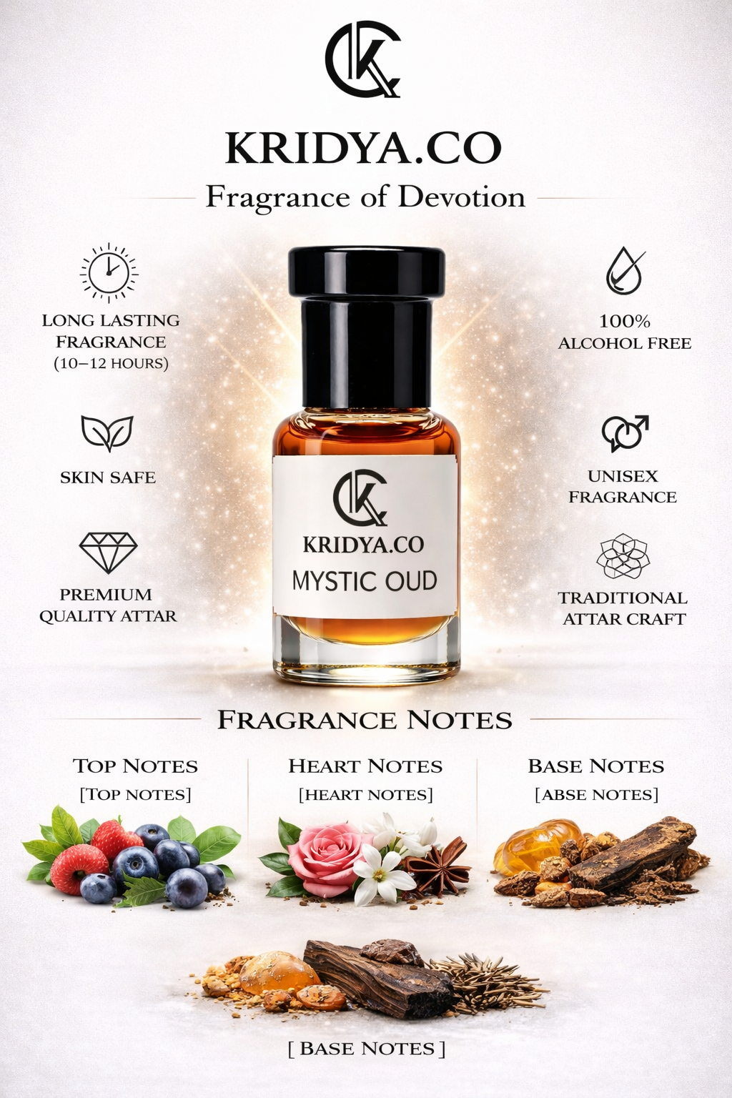 KRIDYA.CO Premium Mystic Oud Attar – Luxury Oriental Perfume Oil