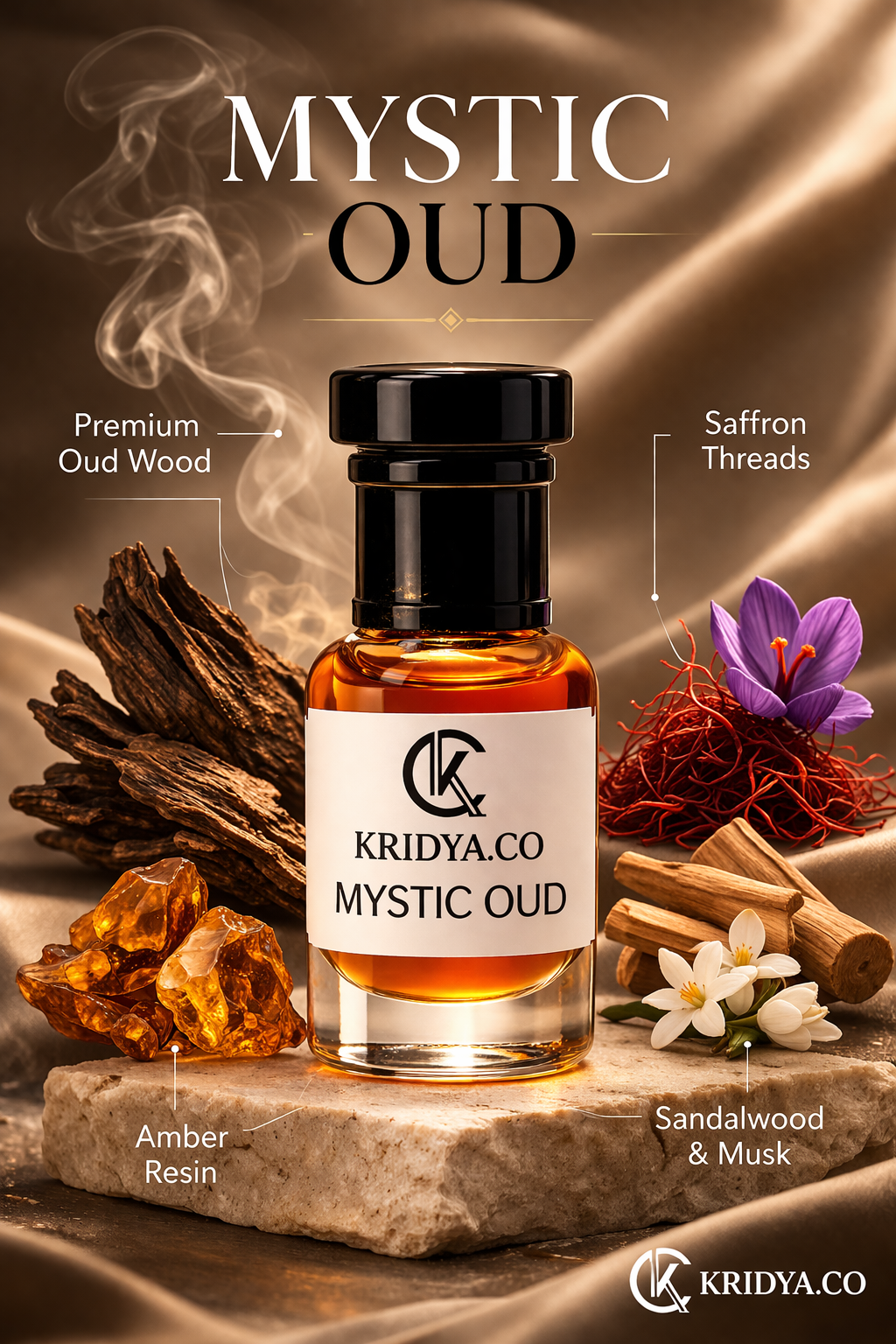 KRIDYA.CO Premium Mystic Oud Attar – Luxury Oriental Perfume Oil