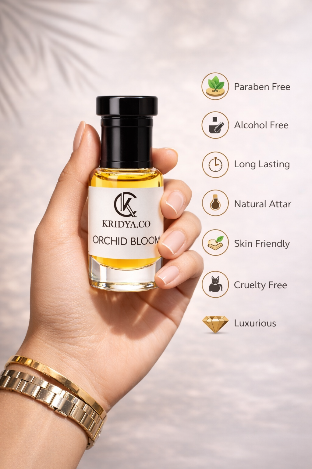 KRIDYA.CO Orchid Bloom Attar – Premium Long Lasting Alcohol-Free Perfume Oil