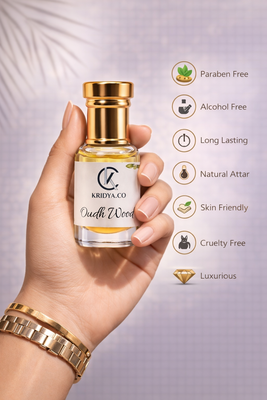 KRIDYA.CO Oudh Wood Attar – Luxury Alcohol-Free Perfume Oil