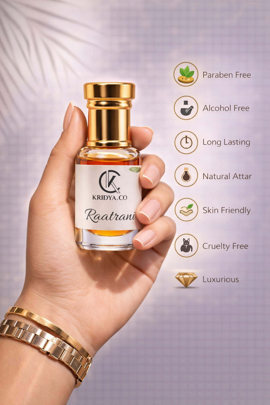 KRIDYA.CO Premium Raat Rani Attar – Night Bloom Floral Perfume Oil |  Luxury Perfume Oil |Alcohol-Free Floral Fragrance