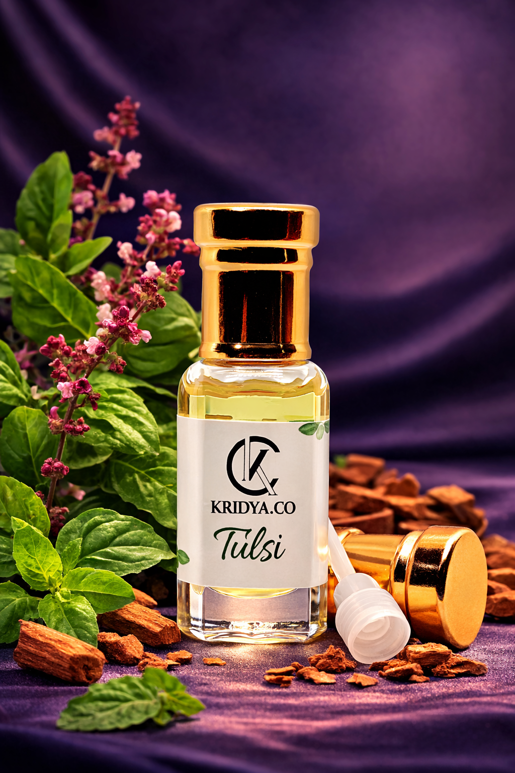 KRIDYA.CO Premium Tulsi Attar – Herbal Aromatic Perfume Oil | Alcohol-Free Perfume Oil