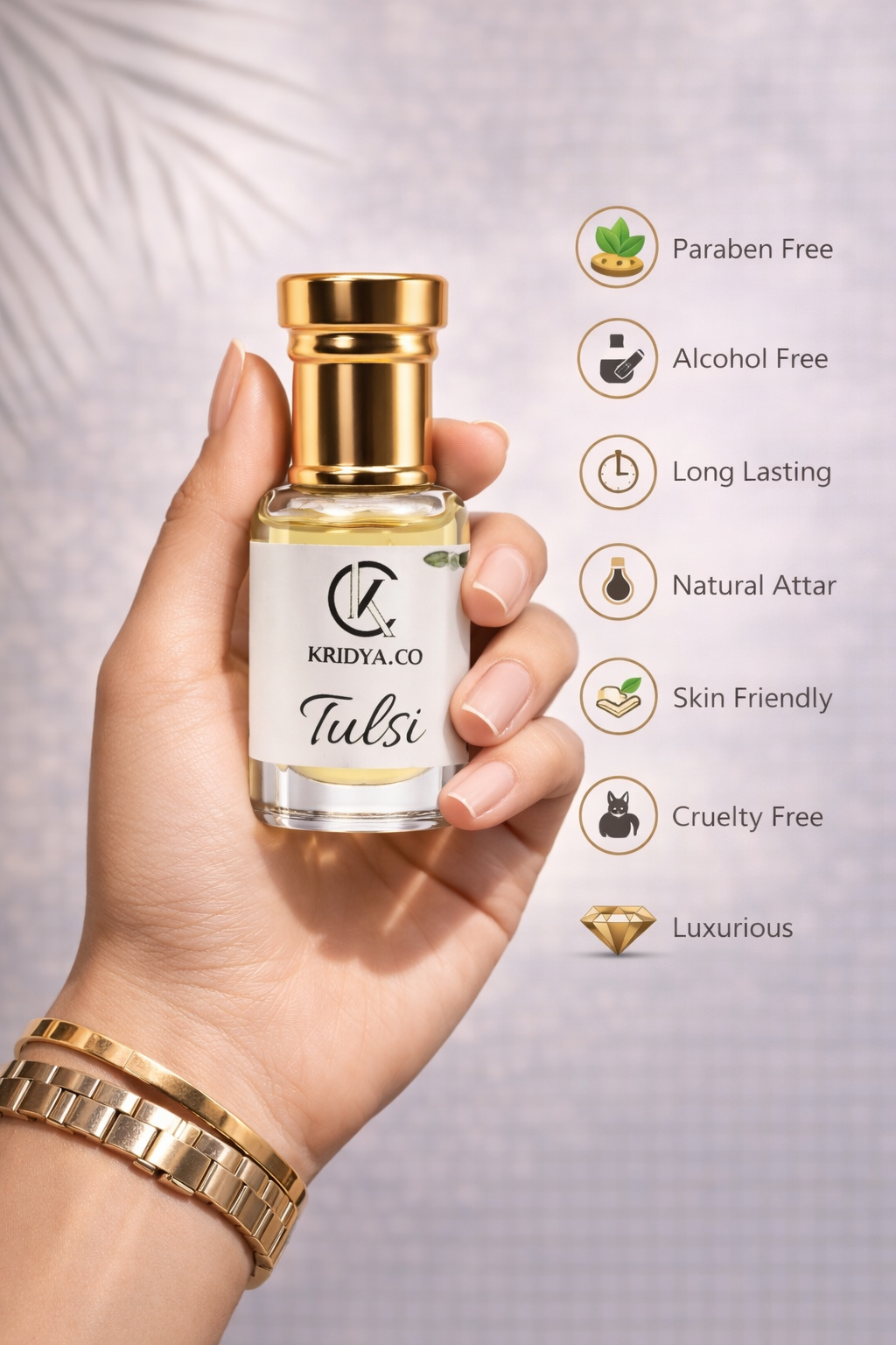 KRIDYA.CO Premium Tulsi Attar – Herbal Aromatic Perfume Oil | Alcohol-Free Perfume Oil