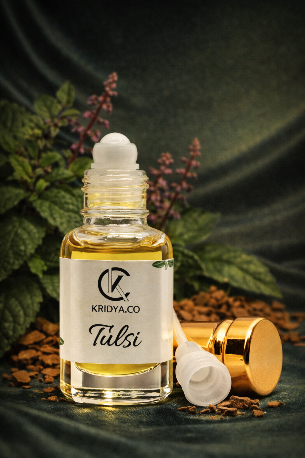 KRIDYA.CO Premium Tulsi Attar – Herbal Aromatic Perfume Oil | Alcohol-Free Perfume Oil