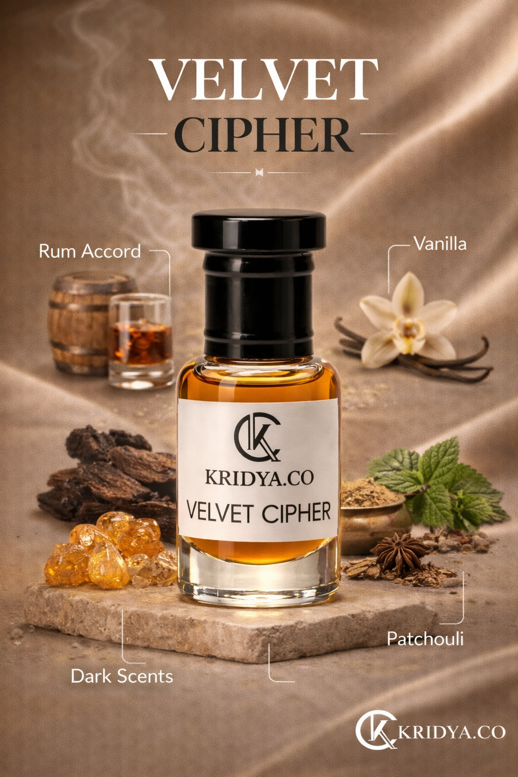 KRIDYA.CO Velvet Cipher Attar – Premium Long Lasting Alcohol-Free Perfume Oil
