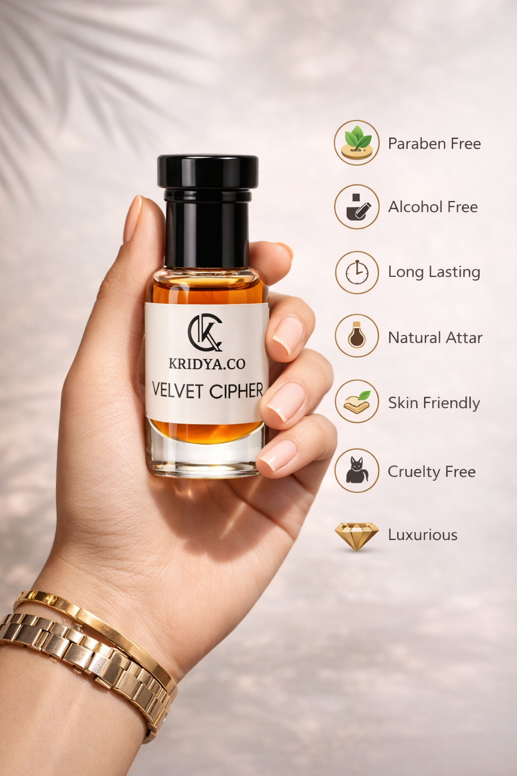 KRIDYA.CO Velvet Cipher Attar – Premium Long Lasting Alcohol-Free Perfume Oil