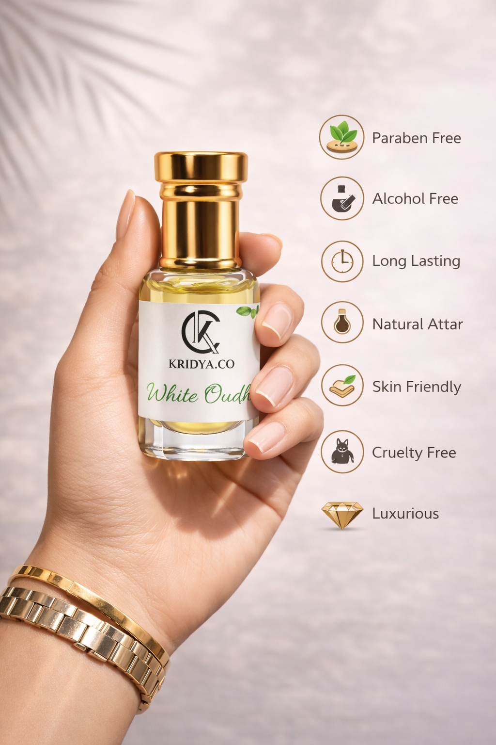 KRIDYA.CO Premium White Oudh Attar – Luxury Alcohol-Free Perfume Oil