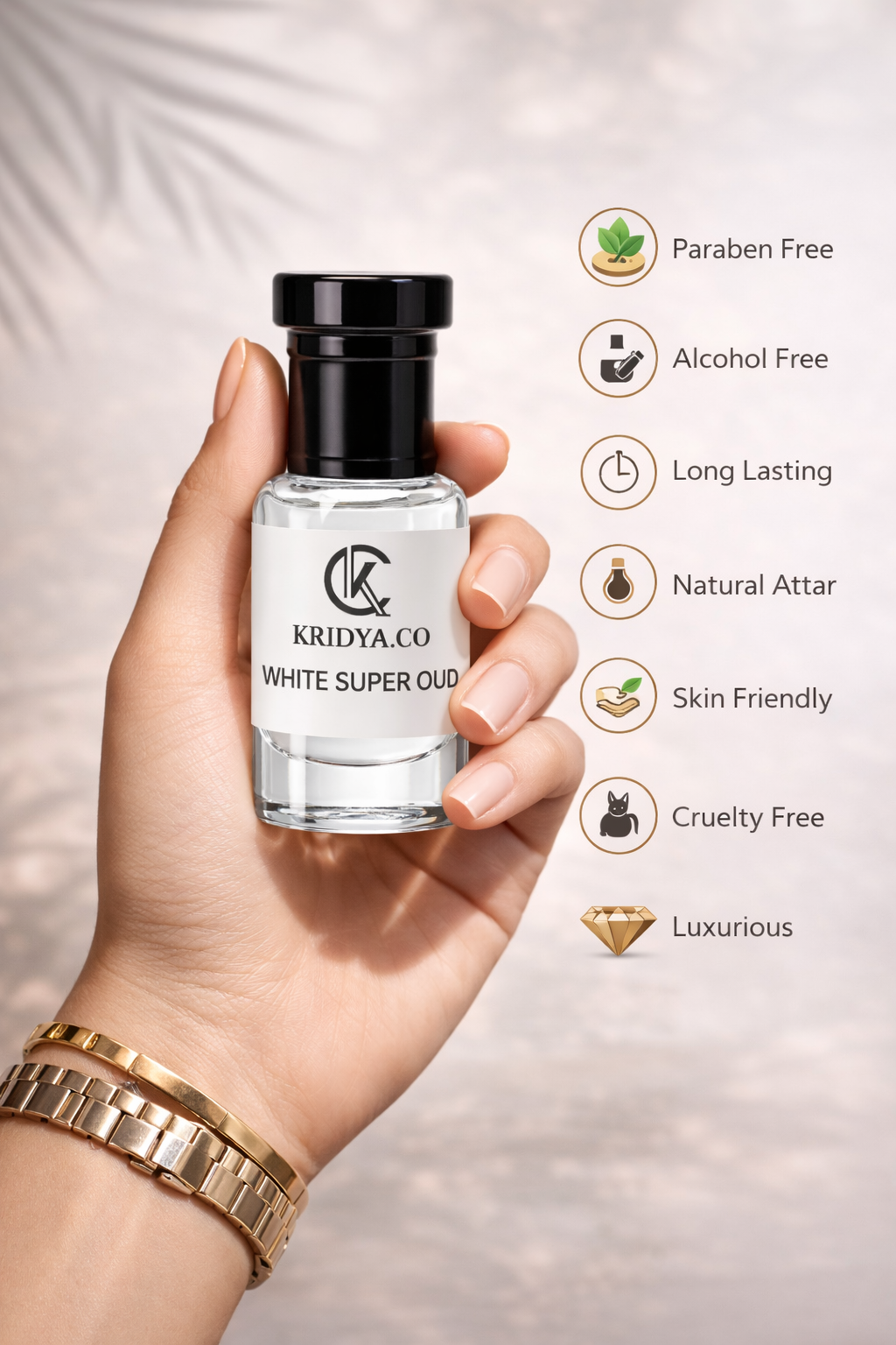 KRIDYA.CO White Super Oud – Alcohol-Free Woody Musk Perfume Oil