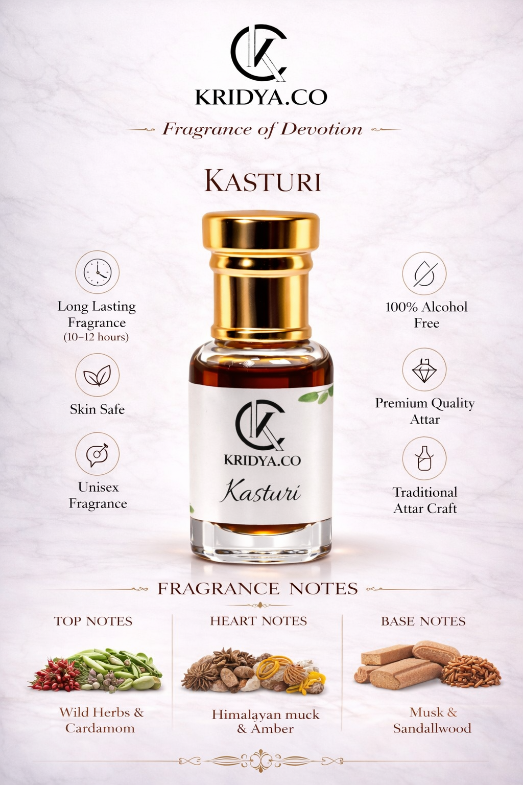 KRIDYA.CO Premium Kasturi Attar – Rich Musky Perfume Oil