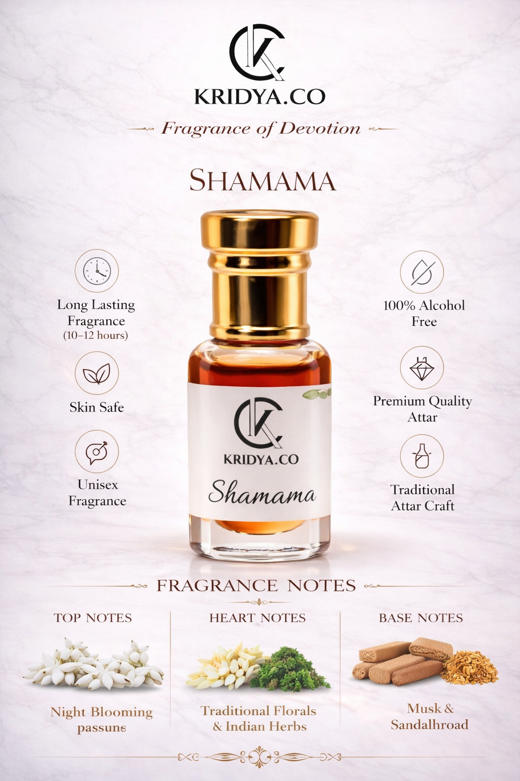 KRIDYA.CO Shamama Attar – Traditional Oriental Alcohol-Free Fragrance