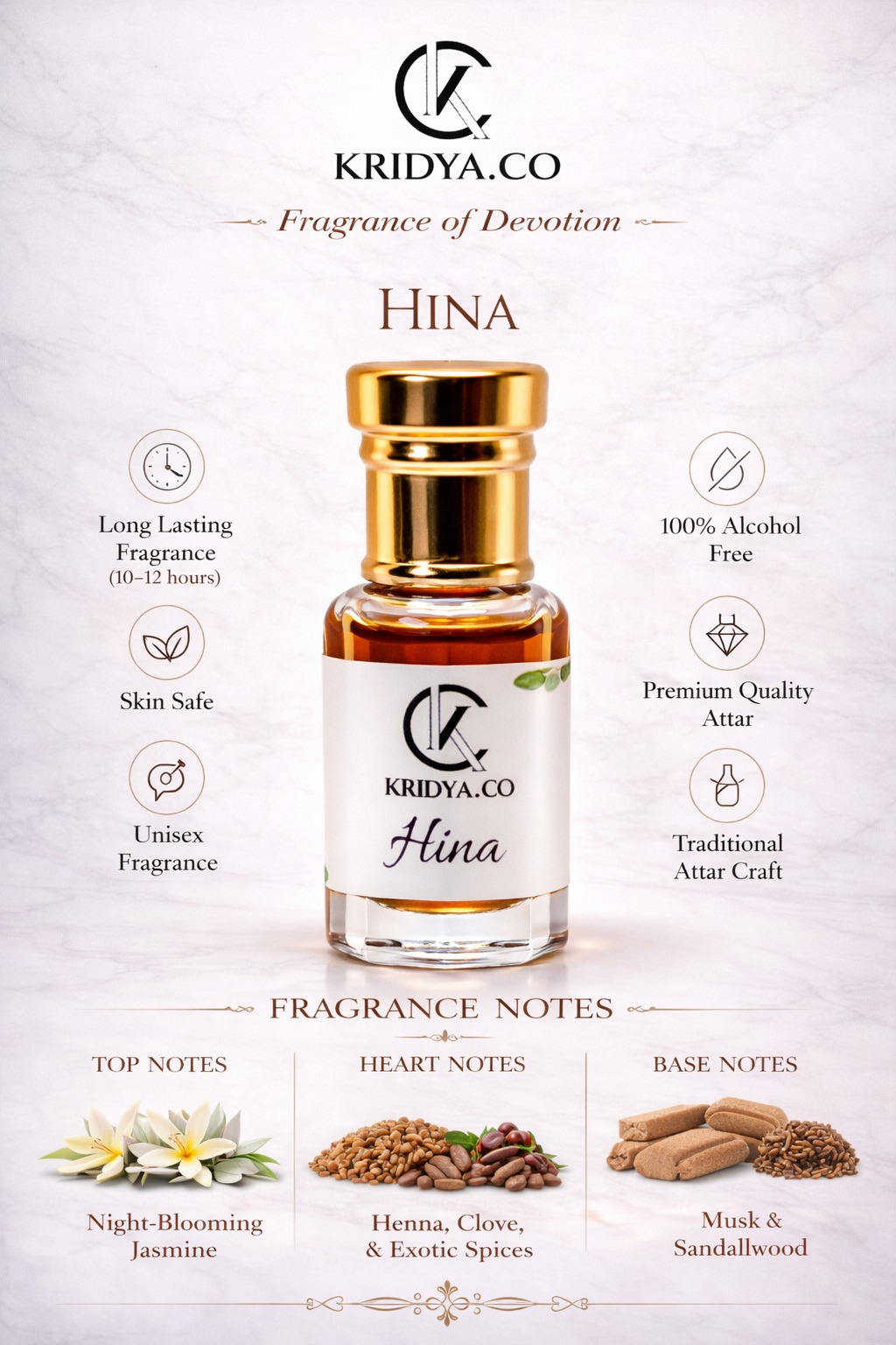 KRIDYA.CO Hina Attar – Warm Herbal Alcohol-Free Fragrance