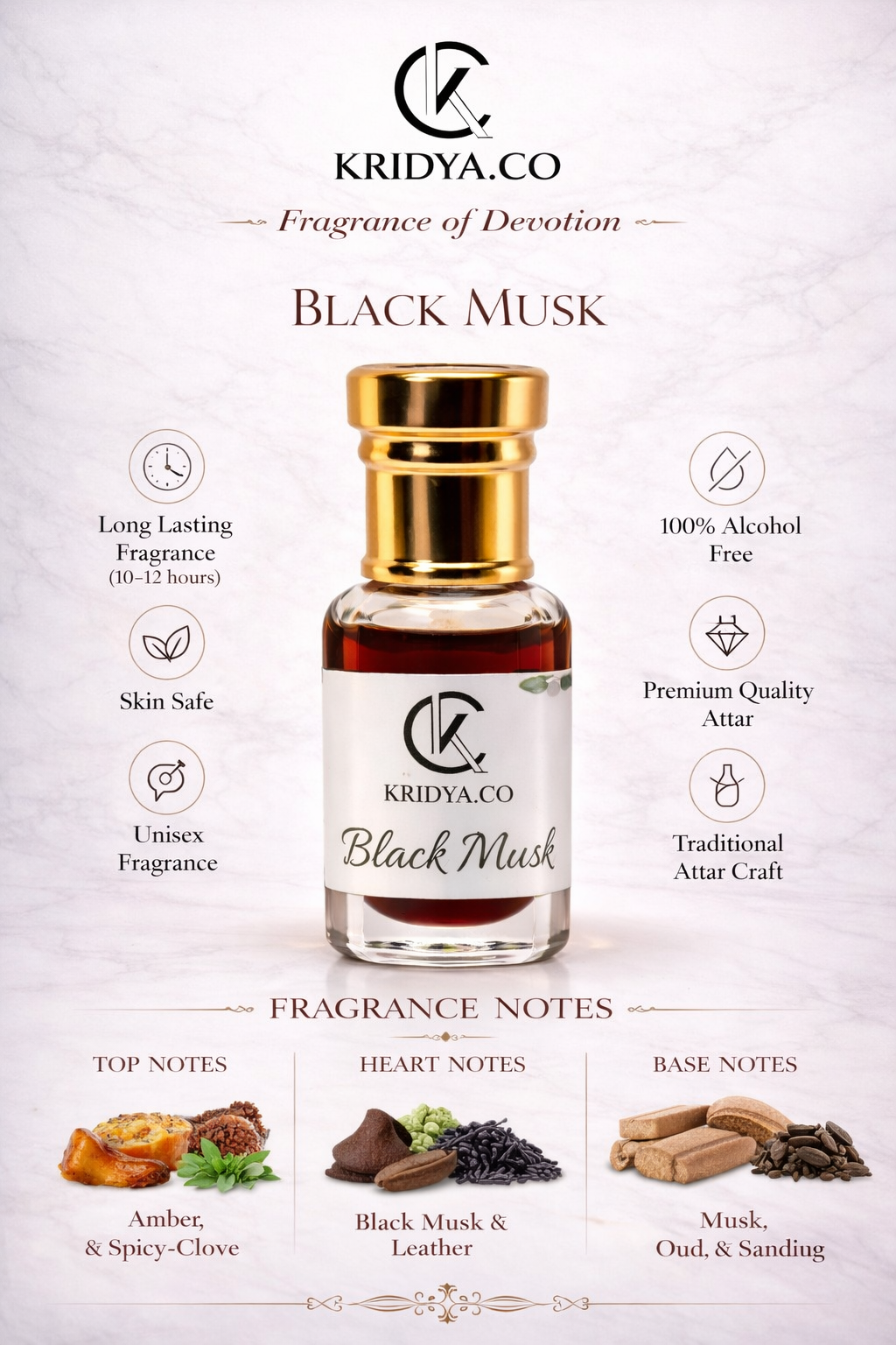 KRIDYA.CO Premium Black Musk Attar – Deep Musky Perfume Oil