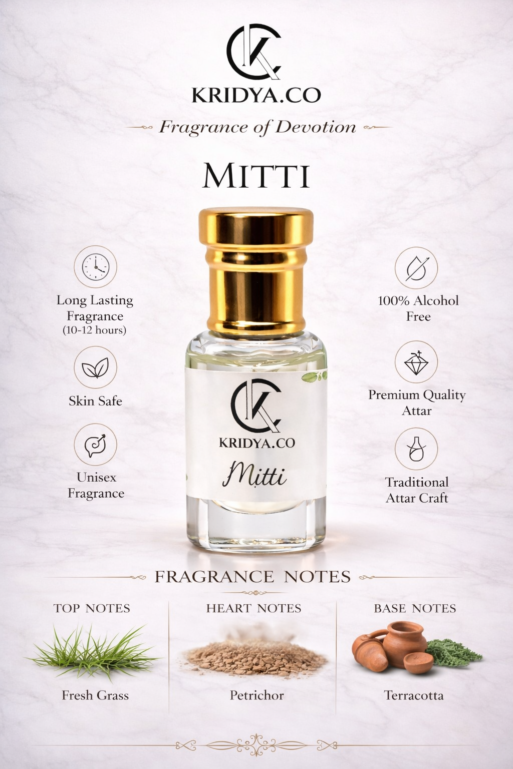 KRIDYA.CO Premium Mitti Attar – Earthy Petrichor Perfume Oil